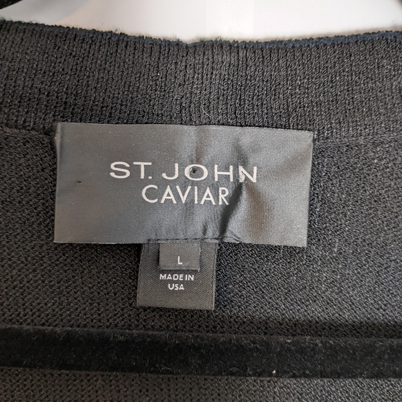 St. John Caviar Santana Knit Cardigan Black Embellished Buttons L - Picture 4 of 8